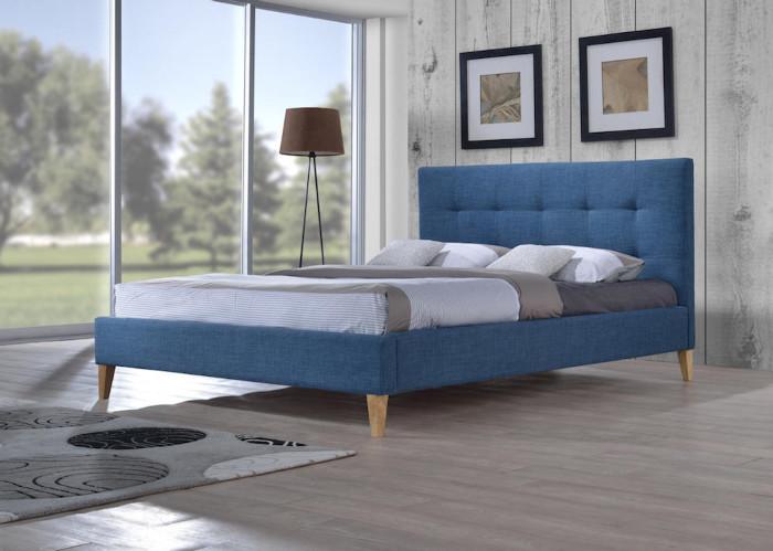 Base-De-Lit-Rembourré-tissu-Bleu