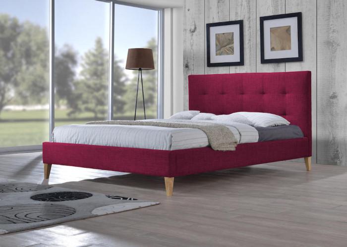 Base-De-Lit-Rembourré-tissu-Rouge