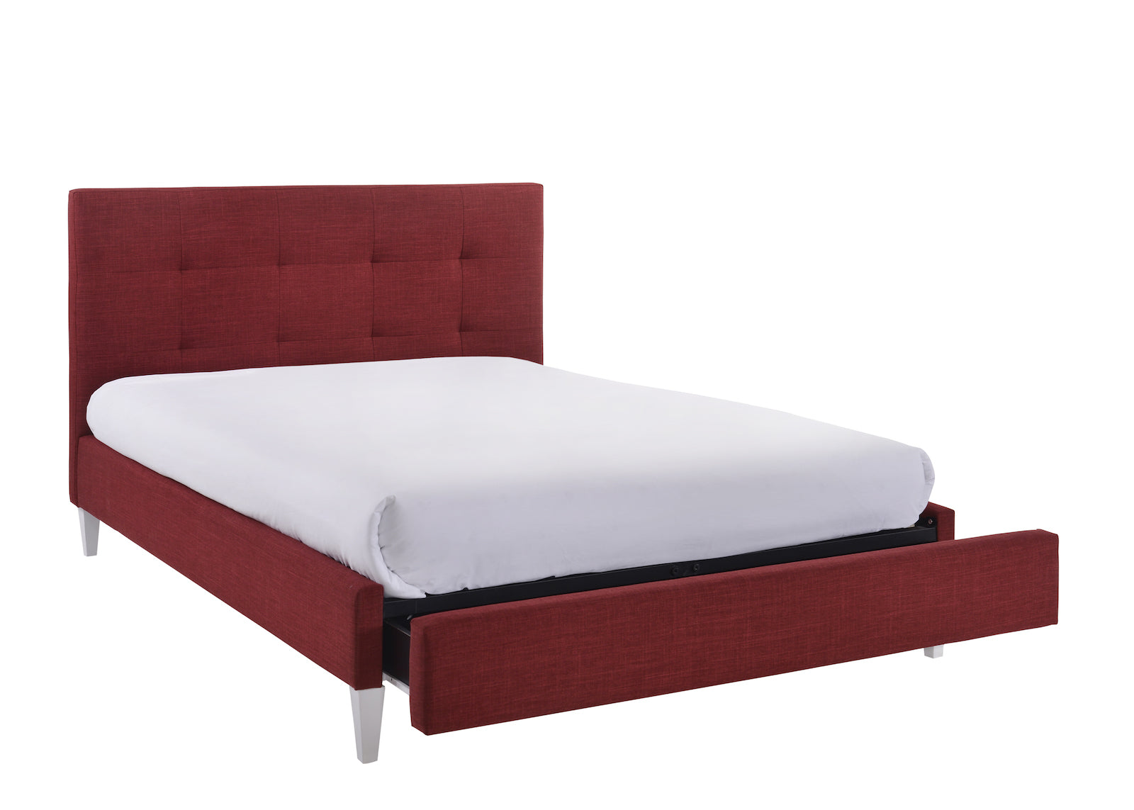 lit-rembourré-tissu-avec-tiroir-rouge